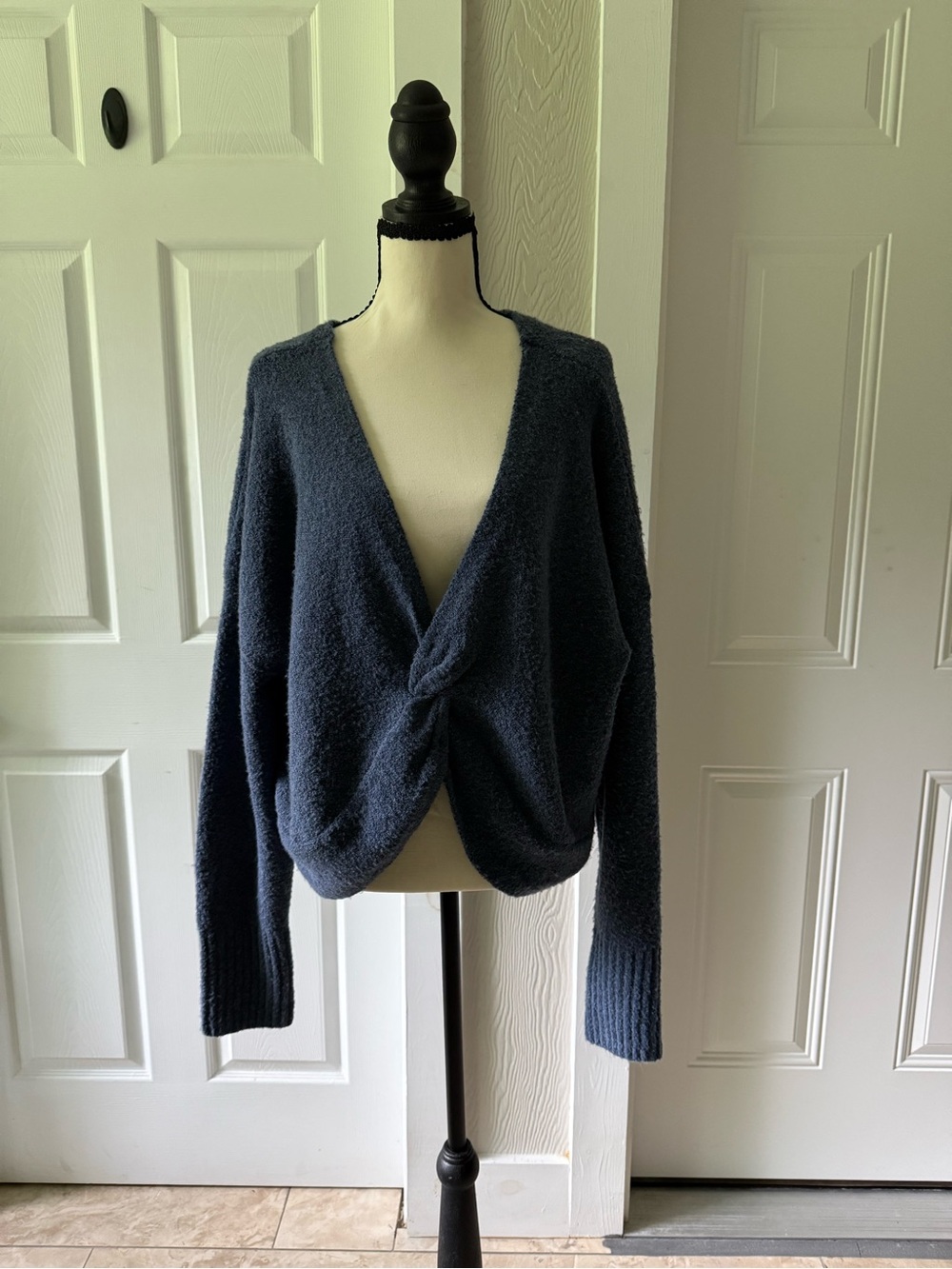 Express Navy Twist-Front V-Neck Sweater